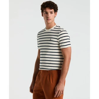 Camiseta moda rayada manga corta blanca