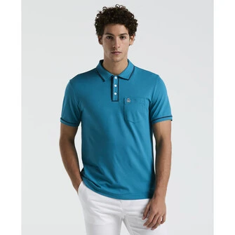 Polo moda interlock manga corta azul con detalles