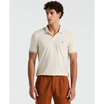 Polo lisa piqué manga corta beige