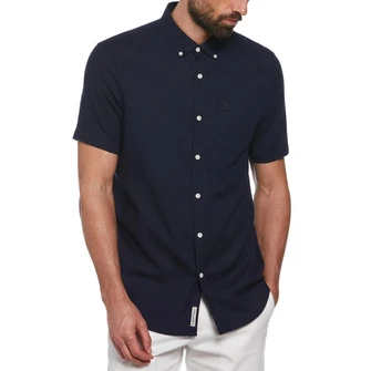 Camisa moda texturizada manga corta azul