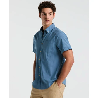 Camisa moda texturizada manga corta azul