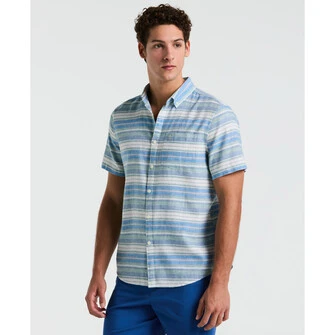 Camisa moda lino manga corta celeste