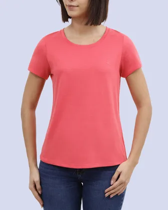 Camiseta lisa cuello redondo manga corta coral