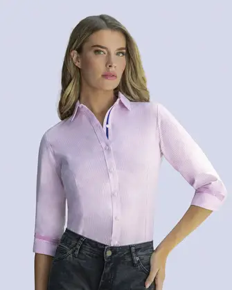 Blusa de vestir rayada slim fit manga larga rosada