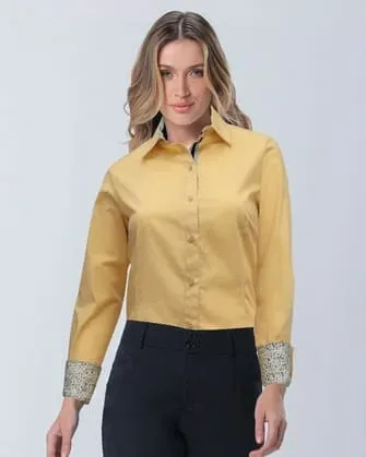 Blusa lisa de vestir slim fit manga  larga   amarilla
