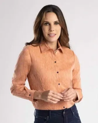 Blusa lisa de vestir slim fit manga  larga   anaranjada
