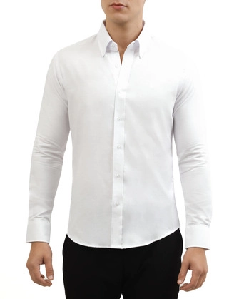Camisa lisa de vestir slim fit manga larga   oxford blanca
