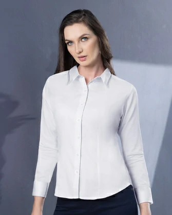 Blusa de vestir manga slim fit manga larga pique blanca