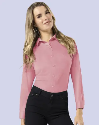 Blusa de vestir slim fit manga larga piqué rosada