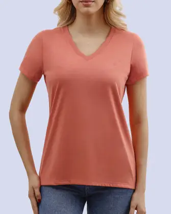 Blusa sport slim fit manga corta salmón