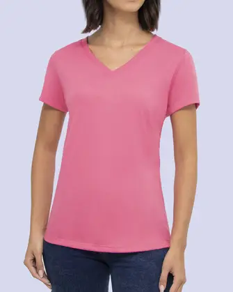 Camiseta lisa cuello v manga corta rosada