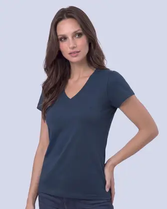 Camiseta lisa cuello v manga corta azul navy