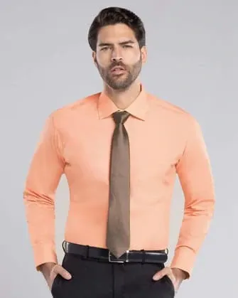 Camisa de vestir clásica salmón manga larga slim fit