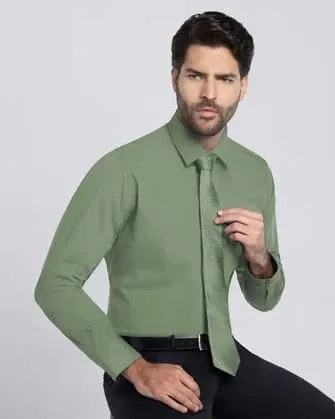 Camisa de vestir clásica verde manga larga slim fit