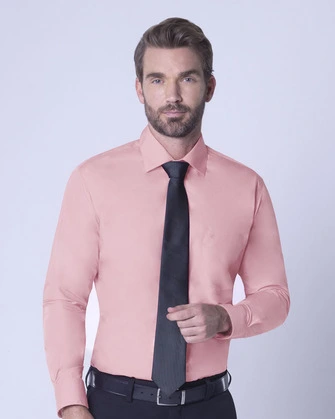Camisa lisa de vestir slim fit manga larga clásica rosada