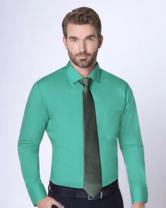 Camisa de vestir lisa verde manga larga slim fit
