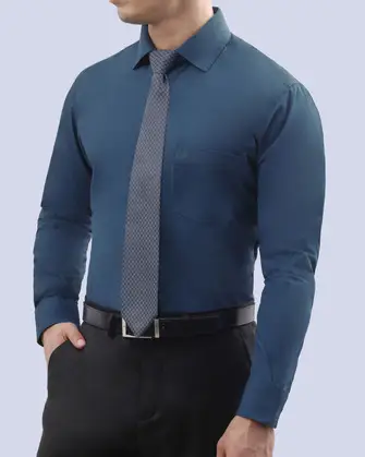 Camisa slim fit manga larga turquesa