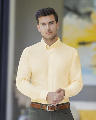 Camisa slim fit manga larga   oxford amarilla
