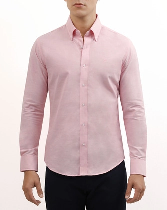 Camisa slim fit manga larga   oxford rosado pastel
