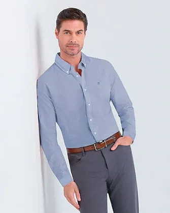 Camisa casual oxford celeste manga larga slim fit