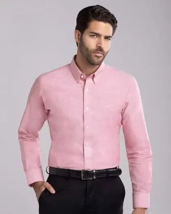 Camisa slim fit manga larga   oxford oxford rosada
