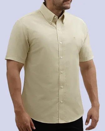 Camisa casual oxford rosada manga corta slim fit