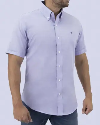 Camisa casual oxford lila manga corta slim fit