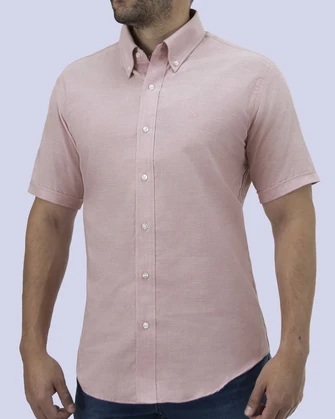 Camisa casual oxford rosada manga corta slim fit