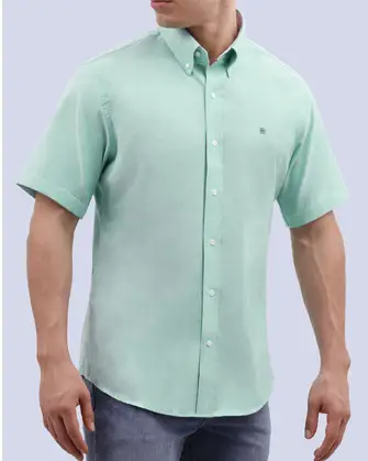 Camisa casual oxford verde manga corta slim fit
