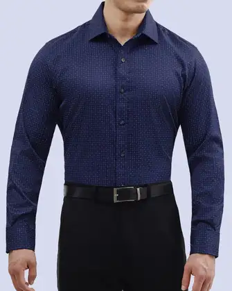 Camisa de vestir stretch textura azul manga larga