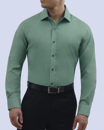 Camisa de vestir stretch textura verde manga larga