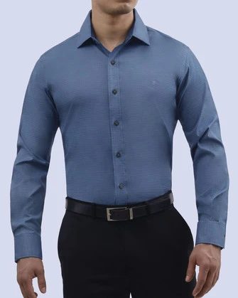 Camisa de vestir stretch textura azul manga larga