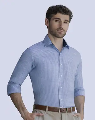 Camisa de vestir stretch textura azul manga larga