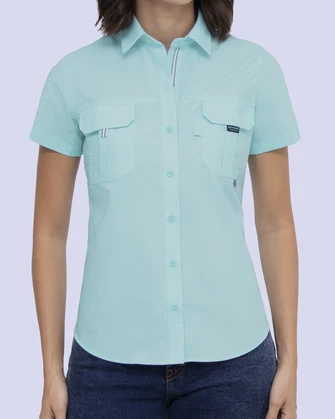 Blusa casual manga corta performance celeste