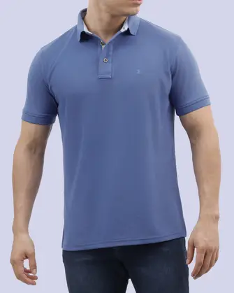 Camisa sport lisa slim fit manga corta cooling tech azul