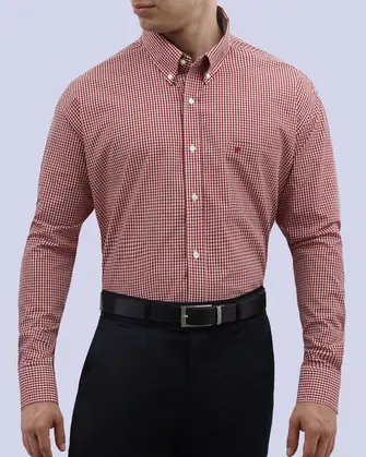 Camisa vestir cuadro slim fit manga larga roja
