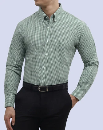 Camisa vestir cuadro slim fit manga larga verde