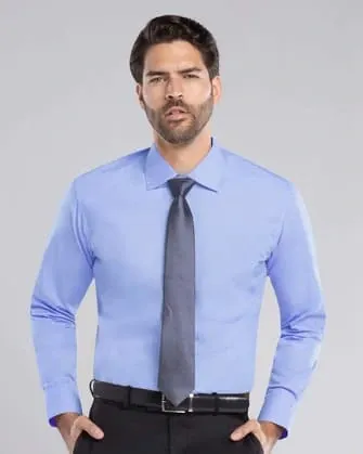 Camisa de vetsir fil a fil azul manga larga slim fit