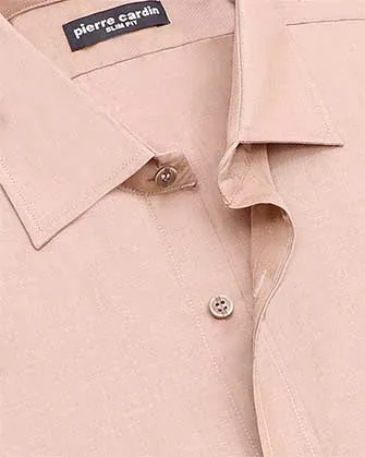 Camisa textura casual slim fit manga larga color beige
