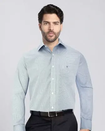 Camisa de vestir textura manga larga slim fit azul