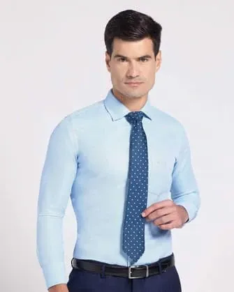 Camisa textura slim fit manga larga   azul
