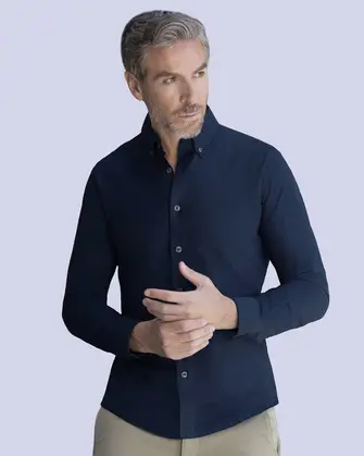 Camisa de vestir textura manga larga slim fit azul navy