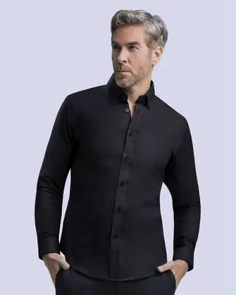 Camisa de vestir textura manga larga slim fit azul negro