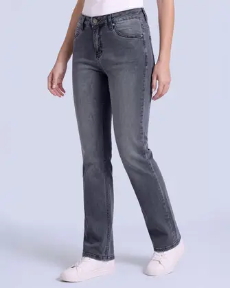 Jeans tiro alto con un botón estilo recto 421 gris