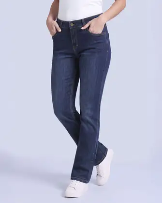 Jeans tiro alto con un botón estilo recto 421 azul