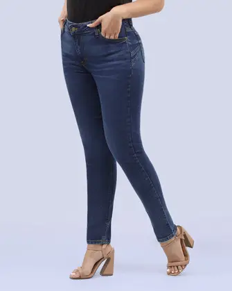 Jeans levanta pompa tiro alto con un botón estilo recto 461 azul