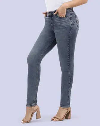 Jeans levanta pompa tiro alto con un botón estilo recto 461 azul claro
