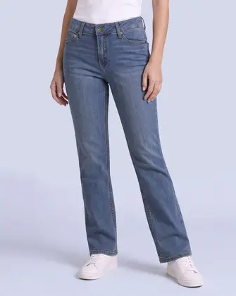 Jeans levanta pompa tiro alto con un botón estilo recto 461 azul claro