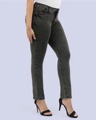Jeans levanta pompa tiro alto con un botón estilo recto 461 negro