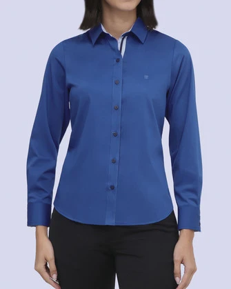 Total comfort blusa de vestir lisa azul